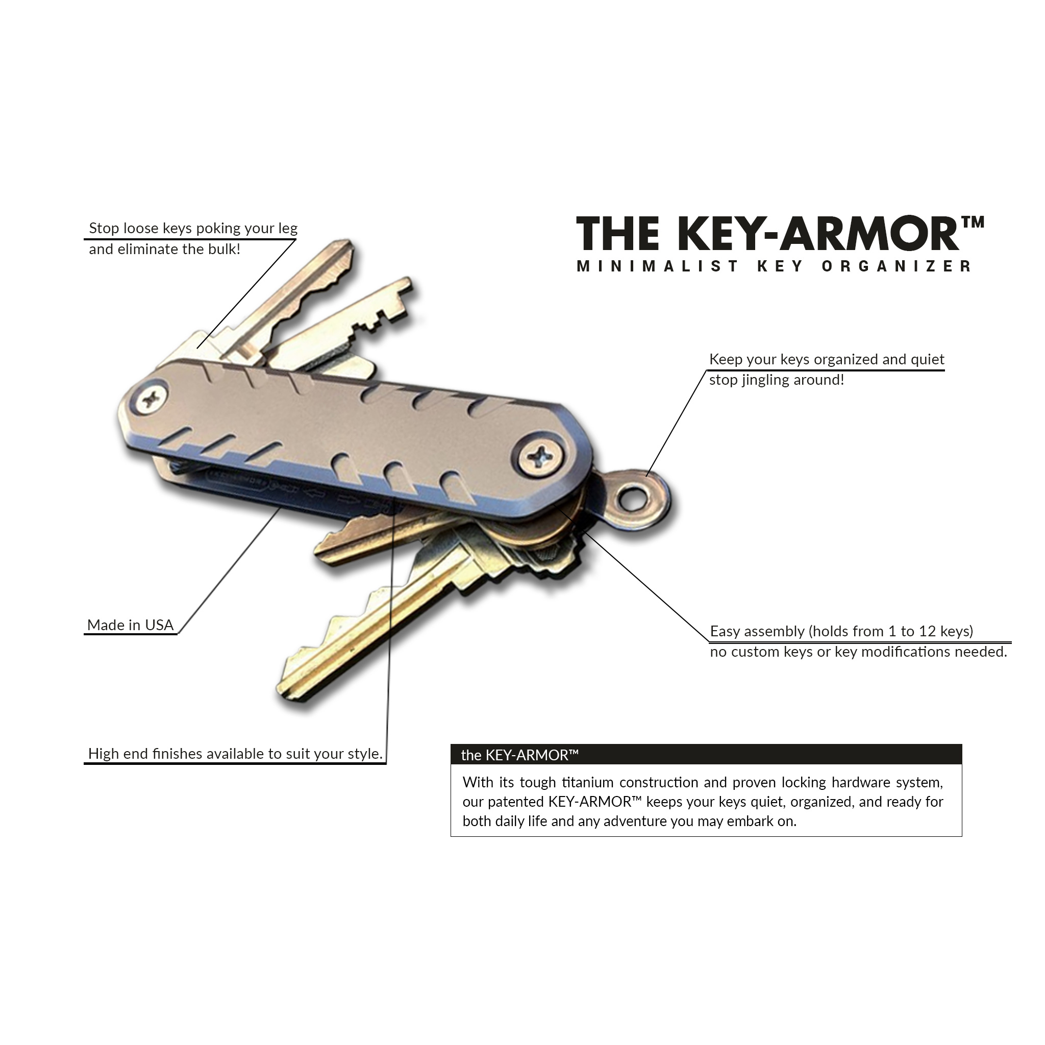 KEYBAR Titanium Cratered Pocket Key Organizer - EKnives LLC